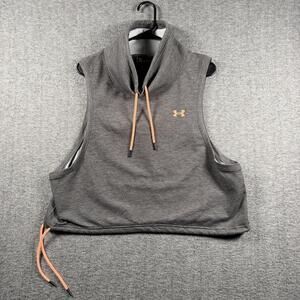 Under Armour Tank Top Womens XL Gray Cropped Cowl Neck Drawstring Athletic